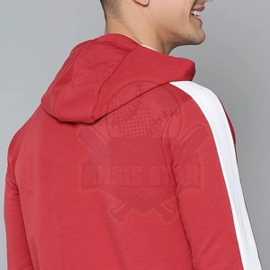<b>Men's</b> <b>Red</b> Hooded <b>Sweatshirt</b> Regular Fit Solid Color Front Pocket Design Breathable French Terry Autumn Wear - Product Image 4