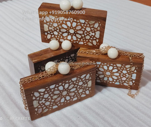 Bolso de mano de mosaico de lujo hecho a mano, bolso de mano indio único de madera y nácar Vintage con patrón de lazo, regalo especial para ella - Product Image 1