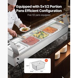 Calentador de Alimentos Eléctrico Comercial de Acero Inoxidable de 1500W, Baño María de Encimera con Tapa de Vidrio, Manual, 1500W - Product Image 3