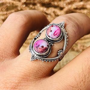 Anillo de Cuarzo Rosa Estilo Boho para Mujer, Chapado en Plata, Joyería Tribal Punk con Filigrana, Venta al Por Mayor - Product Image 1