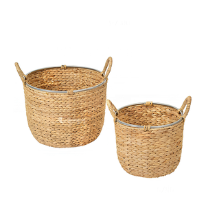 Cesta de Almacenamiento de Jacinto de Agua, Cesto Tejido en Espiga con Marco y Asas Metálicas, Almacenamiento Doméstico Ecológico - Product Image 1