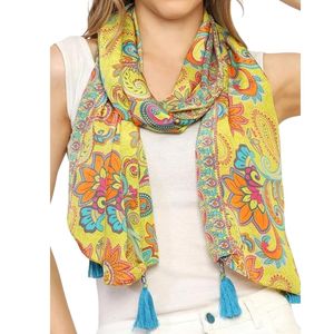 Pañuelo Largo con Estampado Floral para Mujer, Ligero, de Poliéster, Accesorio de Moda de Verano con Borlas para Uso Diario - Product Image 3