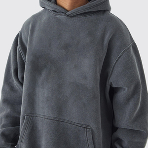 Men's Oversized <b>Hooded</b> <b>Zip</b>-Up Sweatshirt Solid Gray Knitted Cotton Casual Autumn Wear - Product Image 6