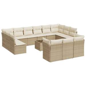 Ensemble de canapés de jardin en rotin beige, design contemporain, imperméable, coussins en mousse haute densité, rotin PE résistant aux UV - Product Image 2