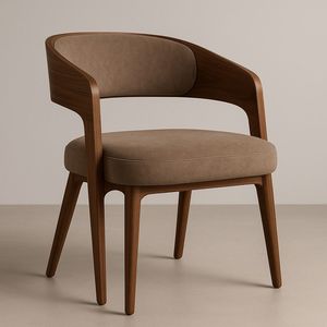 Scandinavian Style Solid Teak Wood Armchair with Curved <b>Backrest</b> and Soft Fabric Cushion Dining Chair for Elegant Modern - Product Image 1