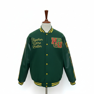 Chaqueta de Béisbol Estilo Letterman Vintage: Cuerpo de Lana de Alta Calidad, Mangas de Cuero, Logotipo Personalizado, Botones a Presión, Acolchado Grueso y Cálido - Product Image 3