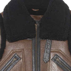 Blouson bomber en cuir véritable marron pour homme, doublé en sherpa, fermeture éclair, vêtement d'extérieur d'hiver, style moto décontracté - Product Image 2
