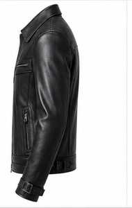 Blouson Moto en Cuir Original Homme Bleu et Marron Col Montant Fermeture Éclair Coupe Slim Manches Classiques Style Color Block Automne - Product Image 3