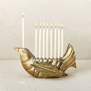 <b>Black</b> Gold Modern Metal Menorah Candle Holder Hanukkah Decorative Tabletop Stylish Elegant Home Display Stand - Product Image 4
