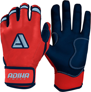 Adiha Impex Premium Leather Batting <b>Gloves</b> Customizable Professional <b>Red</b> Navy Blue Leather Padded Hook Loop Closure Unisex Adult - Product Image 3