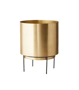 Modern Brass Flower <b>Pot</b> with Black Metal <b>Stand</b> Minimalist Indoor Planter for Home Decor - Product Image 3
