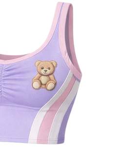 ชุดเซ็ตทูพีซสำหรับผู้หญิง ลายพิมพ์เท็ดดี้ สีม่วงลาเวนเดอร์ เสื้อครอปแขนกุด คอกว้าง กระโปรงมินิเอวสูง ทรงเข้ารูป เหมาะสำหรับใส่ในฤดูร้อน - Product Image 4