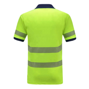 Polo de sécurité haute visibilité à manches courtes, classe 2, bandes réfléchissantes, vert lime avec bordure marine, vêtements de travail respirants - Product Image 2