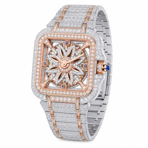 Luxury Women's <b>Diamond</b> <b>Watch</b> Square Stainless Steel Mechanical Bracelet With Rose Gold Accents - Product Image 5