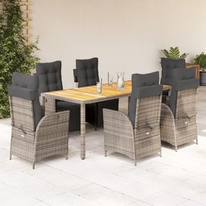 Conjunto de Comedor de Jardín de Ratán PE Gris con Respaldo Multi-posición Grande - Product Image 1