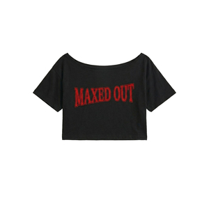 Camiseta Corta Negra con Cuello Barco y Hombros Descubiertos para Mujer, Blusa de Algodón con Estampado de Letras Personalizado, Estilo Y2K - Product Image 3