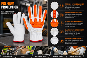 Mechanic Gloves Oilfield Impact Leather Safety Work Gloves TPR Knuckle Protection Cut Resistant Industrial Driver Gloves Durable - Product Image 5