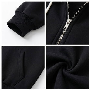 Sudadera con capucha extragrande negra para mujer con orejas de gato de piel sintética y pompones, sudadera con capucha con cremallera para invierno - Product Image 6