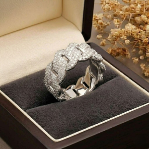 Luxury Geometric <b>Cocktail</b> <b>Ring</b> 10K White <b>Gold</b> Pave Setting Moissanite Diamond Round Brilliant Cut Unisex Everyday Wear - Product Image 4