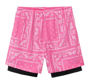 2026 Custom Men's Plus Size <b>Mid</b> Canvas Double <b>Layer</b> Summer Paisley Mesh Basketball Shorts 5 Inch Private Label Solid Pattern - Product Image 4