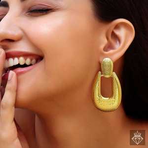 Prao ต่างหูห้อยทองคำสำหรับผู้หญิงต่างหูแฟชั่นป้องกันการเสื่อมเสียดีไซน์เป็นรูทองหรูหรา - Product Image 4