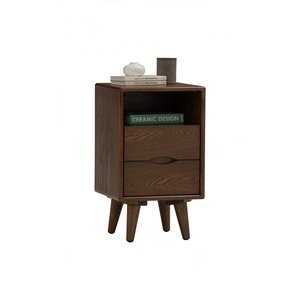 Mid Century Modern Nightstand with Open Shelf and 2 Drawers Solid Wood Bedside <b>Table</b> Walnut Finish Bedroom <b>Side</b> <b>Table</b> and <b>Sofa</b> - Product Image 3