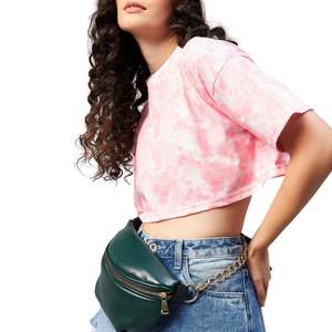 เสื้อครอปท็อปผู้หญิงสีชมพู ลายมัดย้อม แขนสั้นทรงโอเวอร์ไซส์ เสื้อยืดครอปแฟชั่นฤดูร้อน สตรีทแวร์ รับผลิตตามสั่ง ขายส่ง - Product Image 4