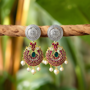 Guttupuslu Pearl Style Bridal Earring Set-Rhodium Plated Zircon Jewelry - Product Image 3