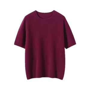 Camiseta de Cuello Redondo Personalizada 100% Cachemira para Mujer, OEM, Color Sólido Informal, Manga Corta, Suéter de Punto para Dama, Mayorista de Fábrica de Mongolia - Product Image 6