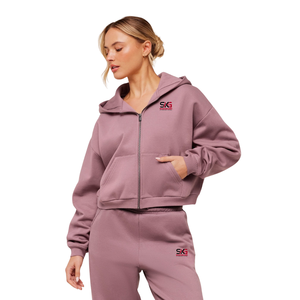 <b>Women's</b> Purple Zip Up Hoodie <b>Jogger</b> Set Cropped Hoodie Sweatpants Two Piece Streetwear Lounge <b>Outfit</b> - Product Image 1