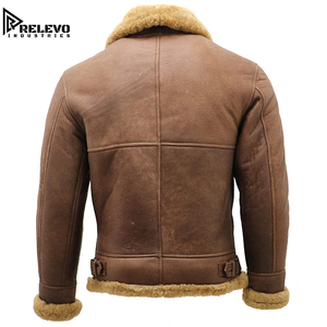 High Quality Eco-friendly Finished <b>Men</b> Vintage Brown Leather Flight <b>Jacket</b> Heavyweight Winter <b>Aviator</b> Coat Zipper Stand Front - Product Image 3