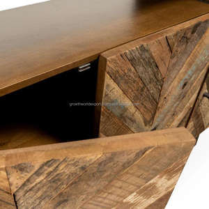 Buffet de rangement et bar à domicile en bois de manguier moderne de luxe à motif chevron, meuble pour salon, salle à manger, hôtel - Product Image 4