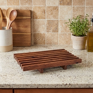 Food Grade Suar Wood Slatted Serving Tray Light Brown Twenty Two And Thirteen Point Five Centimeters Premium Durable Home <b>Decor</b> - Product Image 4