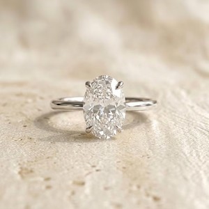 925 Sterling <b>Silver</b> Platinum Plated Oval Cut Moissanite Prong <b>Solitaire</b> Engagement <b>Ring</b> Women Elegant - Product Image 1