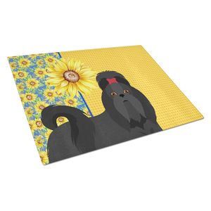 Tournesols d'été Noir Shih Tzu Planche à découper décorative en verre trempé Planche de cuisine grande taille Plats et assiettes - Product Image 1