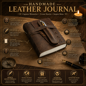 Vintage Leather Journal with Antique Key Handmade Deckle Edge Paper | Rustic Leather Diary Blank Travel Notebook Writing Gift - Product Image 5
