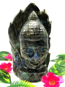 Cabeza de Buda hecha a mano en labradorita sobre hoja - Buda sereno y meditando - cristal/reiki/chakra - 7.5 pulgadas y 2.34 k - Product Image 3