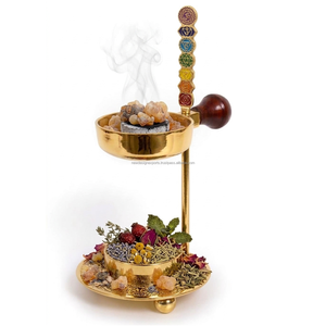 Brûleur d'encens en laiton amovible et réglable en hauteur avec emblème des 7 chakras, écologique, pour une utilisation printemps/été, 100% naturel - Product Image 5