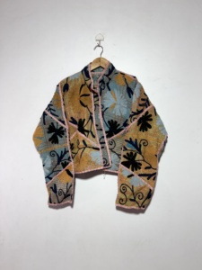 Veste courte en patchwork de coton Kantha tissé pour femme, légère, réversible, style pull à manches longues, automne-printemps - Product Image 2