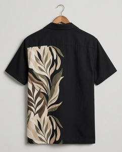 T-shirt graphique avec impression d'art abstrait pour hommes |   Design asymétrique décontracté à boutons |   Vêtements pour hommes en coton 100% surdimensionnés en gros - Product Image 2