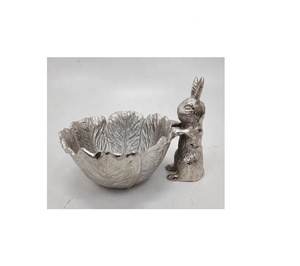 Attractive Design Luxury <b>Silver</b> Color Aluminum Metal <b>Bowl</b> With Rabbit Rough Nickel Plating Finished - Product Image 1