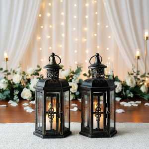 Farol de Metal Vintage, Farol Colgante con Panel de Vidrio Hecho a Mano, Decoración de Mesa para Bodas, Fiestas, Interiores y Exteriores - Product Image 1