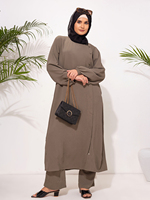 Robe chemise ample décontractée à manches longues en tissu uni avec pantalon 5XL, Abaya islamique modeste, Vêtements musulmans 100% Polyester