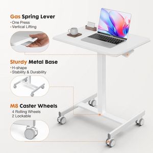 Scrivania Mobile per Laptop con Ruote Bloccabili, Altezza Regolabile, Tavolo per Computer Bianco per Casa e Ufficio - Product Image 2