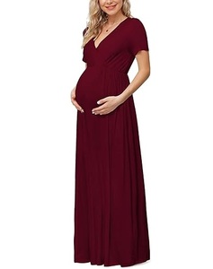 Vestido de Maternidad de Verano Personalizado con MOQ Bajo, Tallas Grandes, Color Granate, Cuello Redondo, de Gasa, con Sujetador Incorporado, para Mujer - Product Image 5