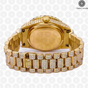 Charm_Jewells Luxury Gold <b>Watch</b> 38mm Diamond Encrusted Sapphire Crystal Analog Quartz Women's Folding Clasp - Product Image 4