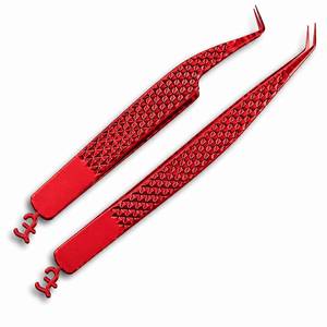 Pinzas de Precisión Rojas para Pestañas, de Acero Inoxidable con Punta Suave para Aplicación de Pestañas - Product Image 1
