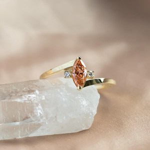 Lab Grown Vivid Orange 1.01CT Marquise Cut Diamond Three Stone <b>Ring</b> IGI Certified 18K Yellow Gold Premium Party Gift for Lovers - Product Image 4