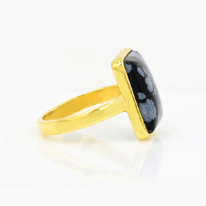 Handmade 18K <b>Gold</b> Plated 925 Silver 10x14mm Rectangle Snowflake Obsidian Gemstone Bezel <b>Set</b> <b>Ring</b> Trendy Fine Women's Jewelry - Product Image 2