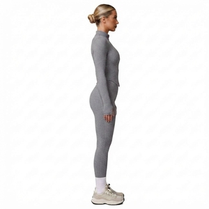 Conjunto Deportivo de 2 Piezas para Mujer, Top Ajustado de Manga Larga con Cierre y Leggings de Cintura Alta para Gimnasio y Entrenamiento - Product Image 2